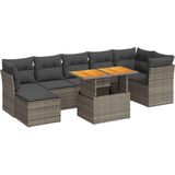 vidaXL - 8-delige - Loungeset - met - kussens - poly - rattan - grijs