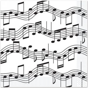 48x Muzieknoot thema servetten 25 x 25 cm - Papieren wegwerp servetjes - Muzieknoten versieringen/decoraties