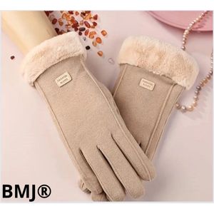 BMJ® Touchscreen Handschoenen Winter Dames - Suède Pluche - Warme Handschoenen - 1 Paar - Dik Gevoerd - Koffie Kleur - One Size - Wanten - Bont Rand
