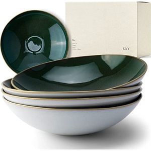 serveerschaal set \ soepborden, grote salade serveerschalen, witte ondiepe soepkom, magnetronbestendig, dishwasher safe, serving bowl - bordenset