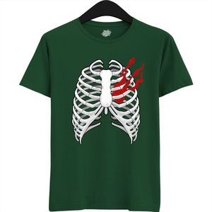 Smoking Heart Ribcage - Halloween Ribbenkast Dames / Heren Unisex T-shirt - Grappig Kostuum Shirt Idee Volwassenen - T-Shirt - Unisex - Bottle Green - Maat XXL