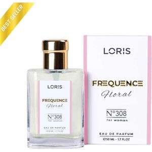 Loris Parfum Frequence Oriental - 308 - Damesparfum - 50ML - Eau de Parfum - Top noten: Zwarte Bes / Roze Peper / Bergamot Midden noten: Jasmijn / Jasmijnthee Basis noten: Vanille / Cashmere / Houterig