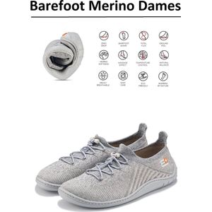 Brubeck Barefoot schoenen met merino wol Dames - natuurlijk comfort - Lichtgrijs/Creme 39