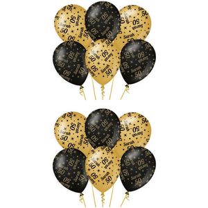 Paperdreams Ballonnen - luxe Sarah/50 jaar feest - 12x stuks - goud/zwart - 30 cm