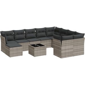 vidaXL Loungeset 11-delig - Lichtgrijs - Inclusief kussens Loungebank - Tuinlounge - Lounge Set - Buitendiner - Ratten Meubel
