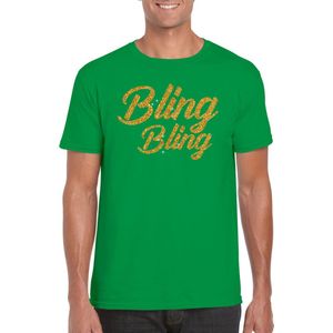 Bellatio Decorations Glitter glamour feest t-shirt heren - bling bling goud - groen XXL