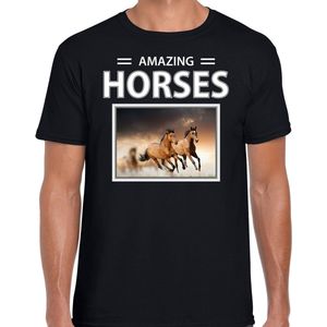 Dieren foto t-shirt Bruin paard - zwart - heren - amazing horses - cadeau shirt Bruine paarden liefhebber XXL