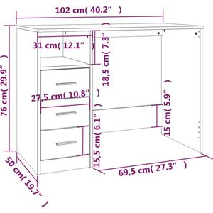 vidaXL Bureau met Lades 102x50x76 cm - Bewerkt Hout - Bruineikenkleurig