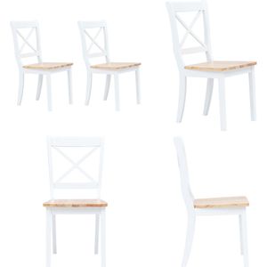 vidaXL Eetkamerstoelen 2 st massief rubberwood naturel en wit - Eetkamerstoel - Eetkamerstoelen - Dinerstoel - Dinerstoelen