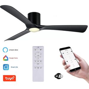 Plafondventilator Storm - Met LED - Super stil - Hoge kwaliteit - Ventilator 2024 - WIFI - TUYA app - Ø 132 cm - zwart