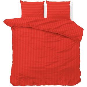 Lits-jumeaux dekbedovertrek (dekbed hoes) helder rood gestreept met fijne rode strepen / banen 240 x 220 cm (cadeau idee slaapkamer beddengoed)