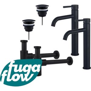 FugaFlow Eccelente Sobrado Badkamer Wastafelkraanset - voor dubbele wastafel - verhoogde wastafelkraan - always open plug - design sifon - Mat zwart