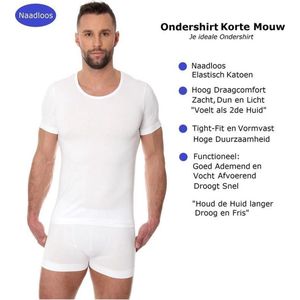 Brubeck Comfort Heren Ondergoed T-Shirt - Ondershirt Naadloos Elastisch Katoen - Wit Maat L
