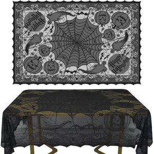 Tafelkleed met kant, spinnenweb tafelkleed, zwart tafelkleed van Gotisch kant, Halloween spinnenweb tafeldecoratie (152 x 213 cm)