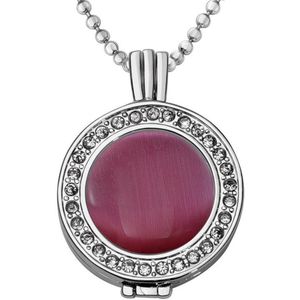 Quiges - Munthouder met Ketting en Munt 25mm Cat's Eye Roze - Zilverkleurig met Zirkonia - EPRHZ741