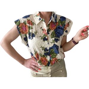 Blouse, gebloemd, broderie, one size