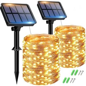 2 stuks lichtketting op zonne-energie voor buiten, 34 m, 300 leds [Energieklasse E]