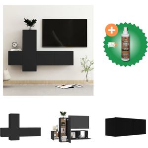 vidaXL 3-delige Tv-meubelset spaanplaat zwart - Kast - Inclusief Houtreiniger en verfrisser