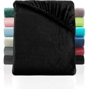 Hoeslaken Cashmere Touch, vergelijkbaar met nicky, teddy, coral fleece, hoeslaken 120 x 200 cm, zwart