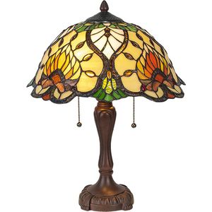 HAES DECO - Tiffany Tafellamp Ø 40x50 cm Groen Glas Driehoek Tiffany Bureaulamp Tiffany Lampen Glas in Lood