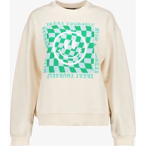 TwoDay dames sweater met smiley ecru groen - Maat XL