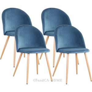Roggi® Eetkamerstoelen – Eetkamerstoelen Set van 4 - Kuipstoelen - Stoel - Stoelen - Blauw - Woonkamerstoelen - Kuipstoelen – Fluwelen Bekleding – Velvet - Modern Design – Zithoogte 43 cm