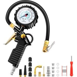 BURNNOVE Bandenspanningsmeter, Digitale Bandenpomp, 220 psi, Multifunctionele Luchtdruktester met Meerdere Reserveonderdelen voor Auto's, Motorfietsen en Fietsen