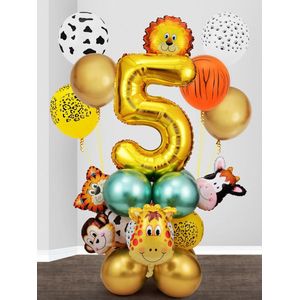 26 stuks ballonen incl. tape set - 5 jaar - verjaardag - kinderfeestje - feestje - ballonen - dieren aap - leeuw - giraffe - koe - natuur - decoratie - kado - kind - mooi