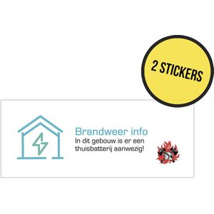 Pictogram/ sticker | Brandweer info: in dit gebouw is er een thuisbatterij aanwezig | 18 x 6 cm | Brand | Goed om weten | Noodgeval | Pompiers | Zonnepaneel | Informatie | Calamiteit | 2 stuks