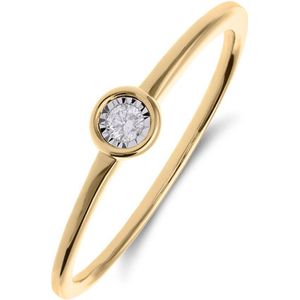 Lucardi Dames 14 Karaat gouden ring met diamant 0,04ct - Ring - 14 Karaat Goud - Goud - 15 / 47 mm