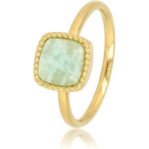 My Bendel - Gouden ring met vierkanten Amazonite edelsteen - Mooie ring met blauwgroene Amazonite edelsteen - Met luxe cadeauverpakking