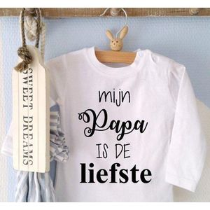 Baby shirtje jongen meisje tekst mijn papa is de liefste | lange mouw T-Shirt | wit zwart | maat 68 | leukste kleding babykleding cadeau verjaardag eerste vaderdag