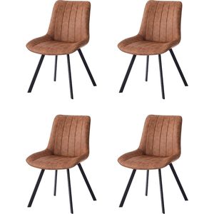 Dakota Eetkamerstoel – Cognac – Set van 4 – Microvezel bekleding –