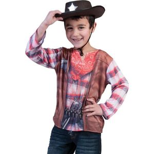 Kostuum | 3D T-Hemd Cowboy | Jongens| Maat 6-7Y | Verkleedkleding