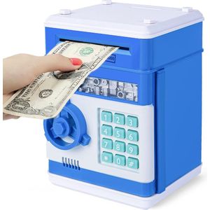 Kluis Spaarpot - Met code - Elektrische spaarpot - Blauw - Spaarpot voor jongens en meisjes - Geschikt voor Euromunten en biljetten - Geldautomaat