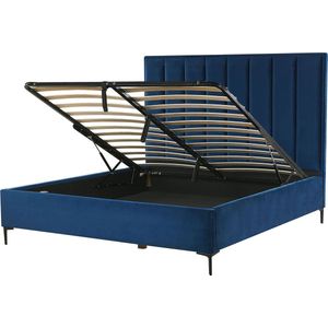 SEZANNE - Bed met opbergruimte - Blauw - 160 x 200 cm - Fluweel