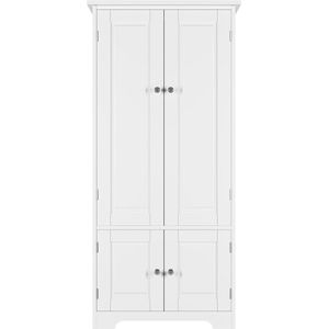 opbergkast van hout met 4 deuren, hoge opbergkast, keuken dressoir, garderobekast voor woonkamer, slaapkamer, kantoor, 59 x 32 x 123 cm, wit , HMTM-176