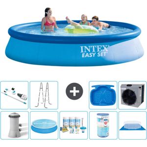 Intex Rond Opblaasbaar Easy Set Zwembad - 396 x 84 cm - Blauw - Inclusief Pomp Solarzeil - Onderhoudspakket - Filter - Grondzeil - Stofzuiger - Ladder - Voetenbad - Warmtepomp