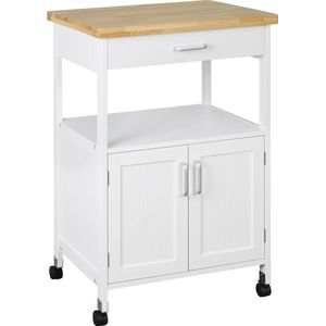 Keukentrolley - Met wieltjes - Bijzettafel - Serveerwagen - Trolley voor Keuken - Kruidenrek - Opbergrek - Wit - Oak