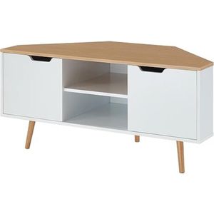 Hoek TV-meubel - Wit en eiken - Industriële stijl - L 115 x D 55 x H 53,5 cm - LYNA