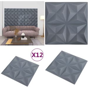 vidaXL 12 st Wandpanelen 3D origami 3 m² 50x50 cm grijs - Wandpaneel - Wandpanelen - 3D-wandbehang - 3D-wandpaneel