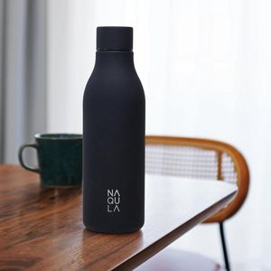 RVS drinkfles zwart (carbonzwart) 550 ml, BPA-vrije, lekvrije waterfles met modern minimalistisch design voor binnen en buiten