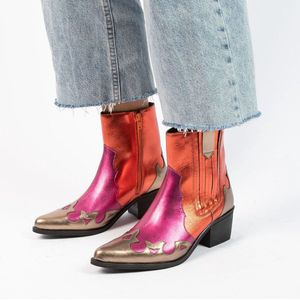 Manfield - Dames - Rode metallic leren cowboy laarzen - Maat 37