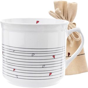 Mok met Zakje Keramiek Wit HART 700 ml - Beker - Koffiemok - Theebeker - Koffie