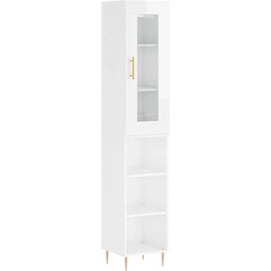 vidaXL - Hoge - kast - 34,5x34x180 - cm - bewerkt - hout - hoogglans - wit