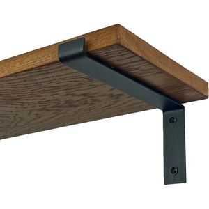 GoudmetHout Massief Eiken Wandplank - 100x25 cm - Donker eiken - Industriële plankdragers L-vorm mat zwart - Staal - Wandplank Hout