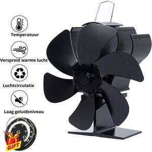 Houtkachel Ventilator - Haardventilator - Openhaard Ventilator 6 bladen zwart voor Houtkachel