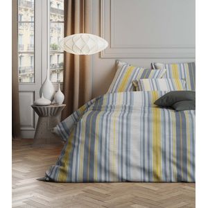 Mistral Home - Dekbedovertrek - 100% katoen satijn - 260x240+2x65x65 cm - Met flessenhals - City stripe - Groen