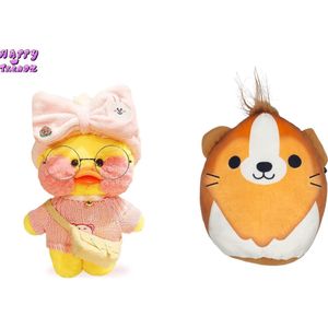 Happy Trendz® - Cadeau set bekende knuffels - Lalafanfan Paperduck + Squishy Kussen soft mallow - 30 cm + 22 cm - duo gift set