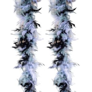 Funny Fashion Carnaval verkleed boa met veren - 2x - zwart/grijs - 200cm - 45gr -Glitter and Glamour